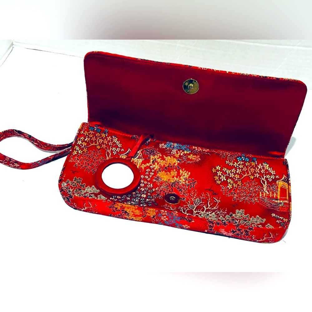 Red Brocade Wristlet Clutch Bag